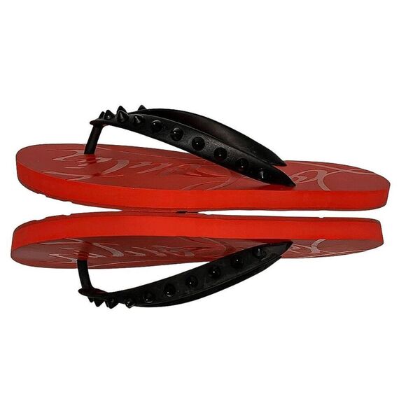 Christian Louboutin Studded Black Rubber Loubi Flip Flop Thong Sandal EU 37 US 7 - Picture 5 of 10